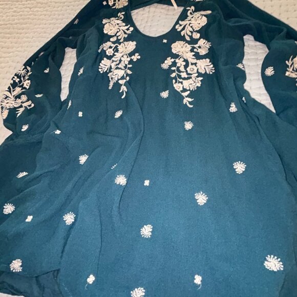 Free People Sweet Tennessee Embroidered Mini Dress size XS Teal - Picture 5 of 10